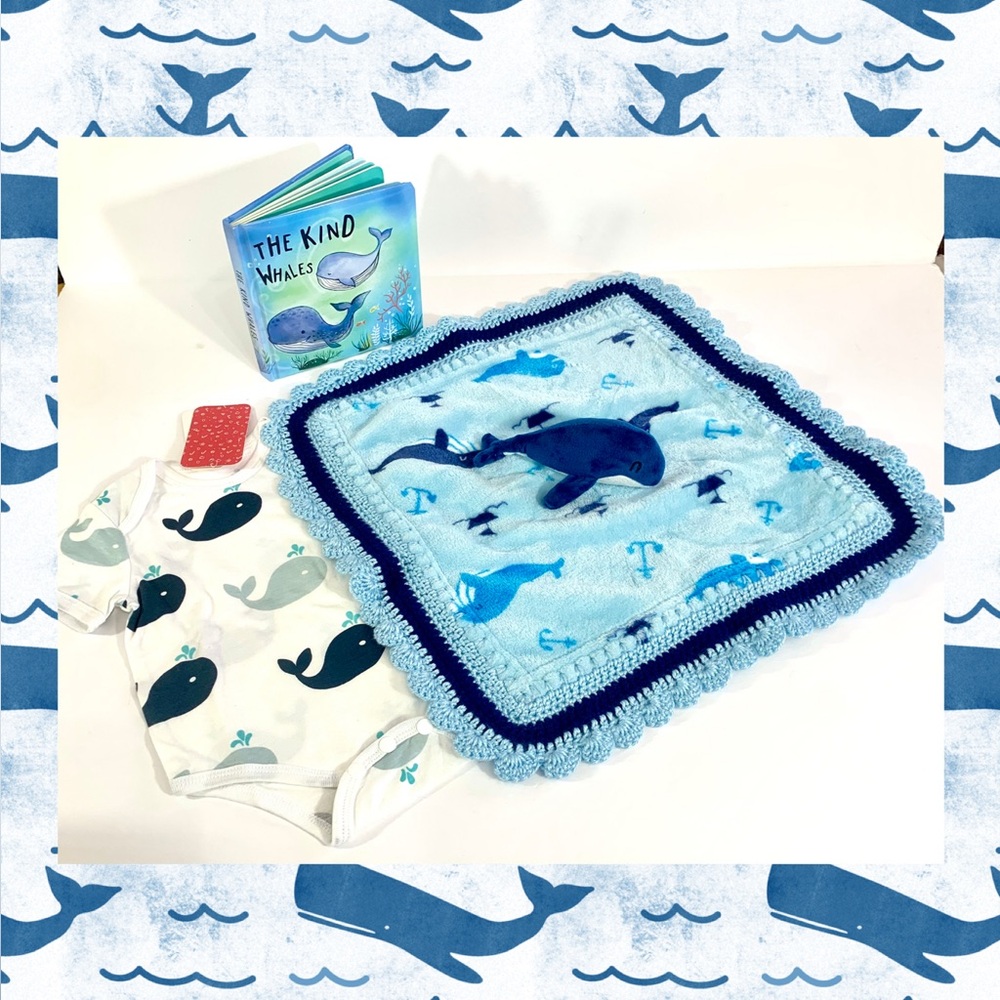 Whale Crochet Lovely Security Blanket & Book Set  - 3 Piece